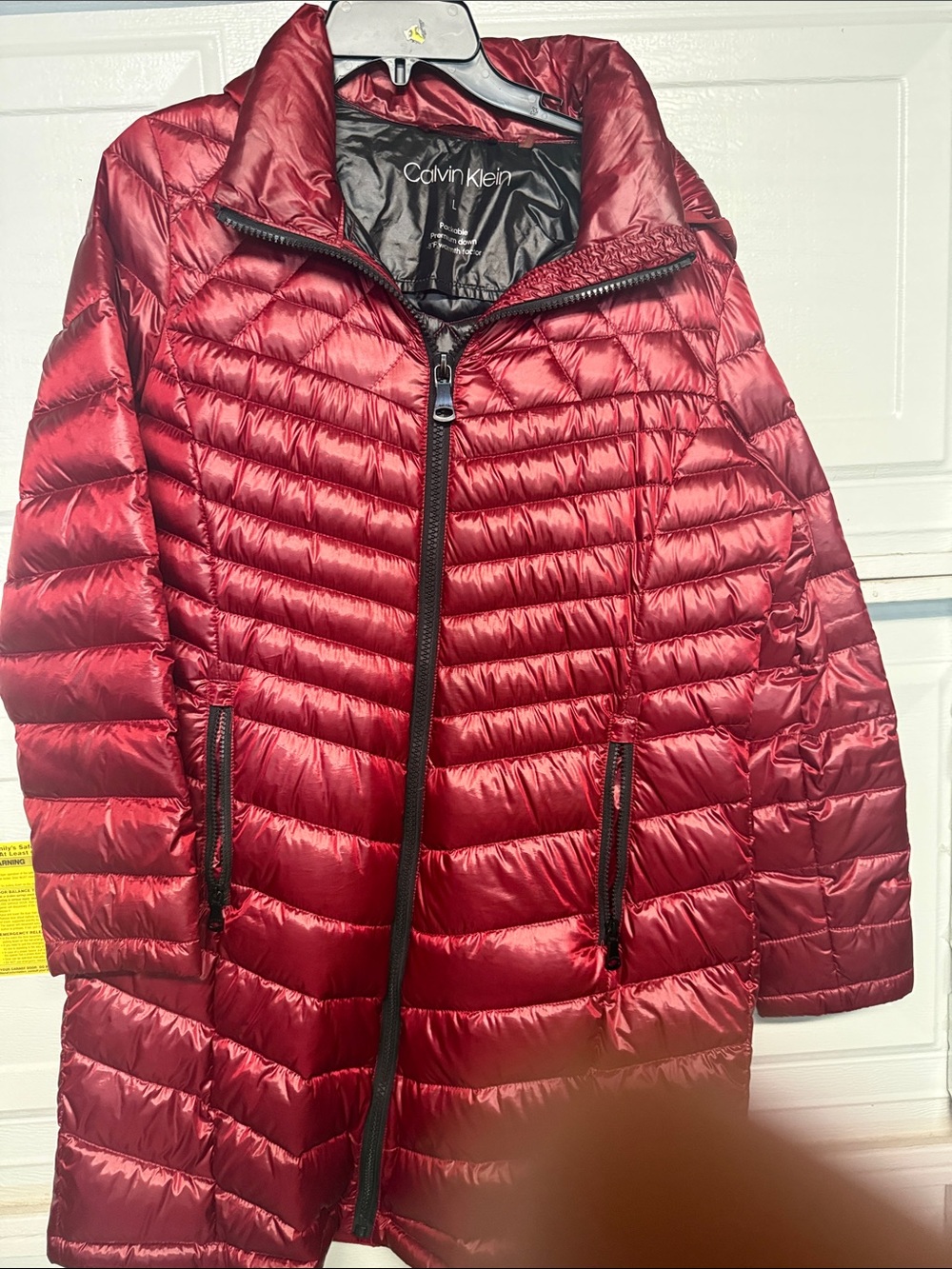 Calvin Klein Women's Quilted Long Puffer Coat - Deep Red